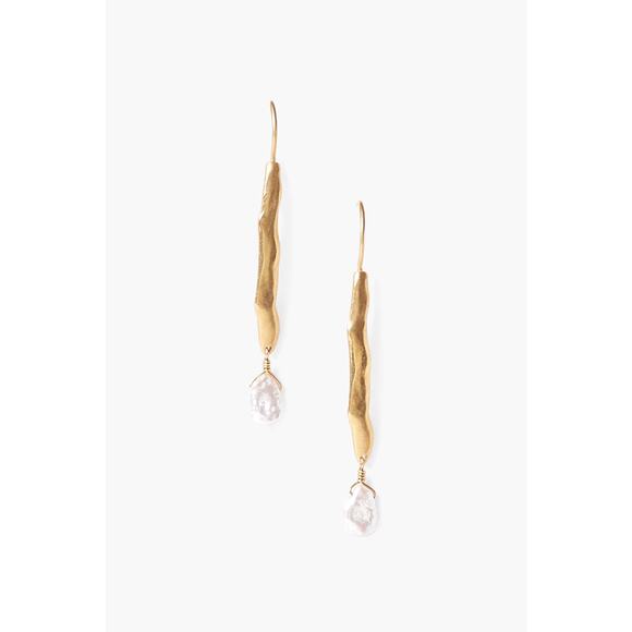 Chan Luu Gold Wave Pearl Drop Earrings - One Size - Picture 1 of 4